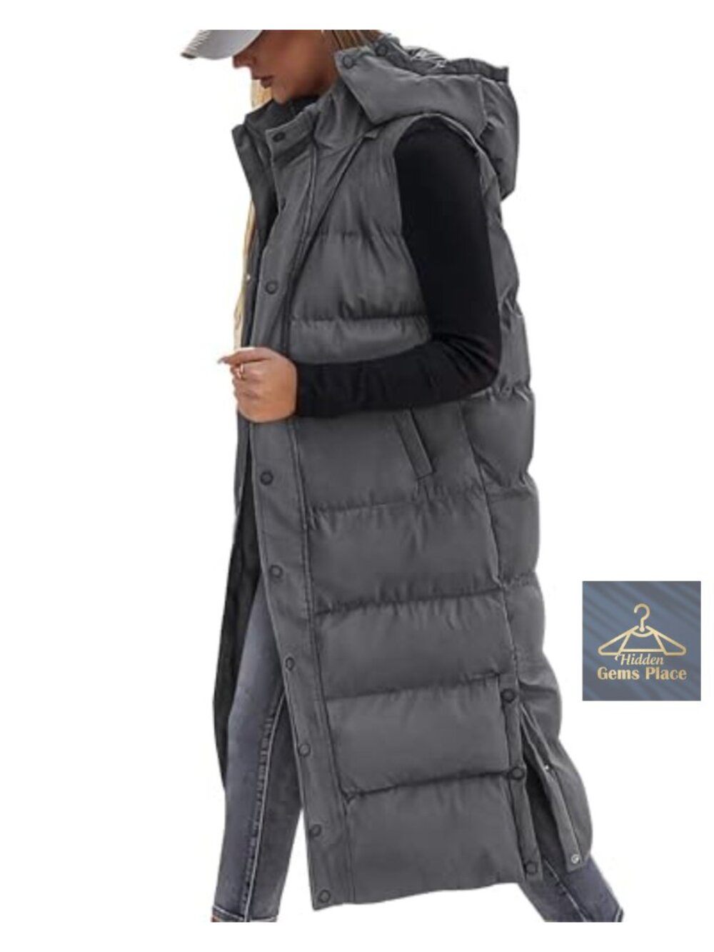 Long Quilted Puffer Vest Hooded Sleeveless Winter Outerwear